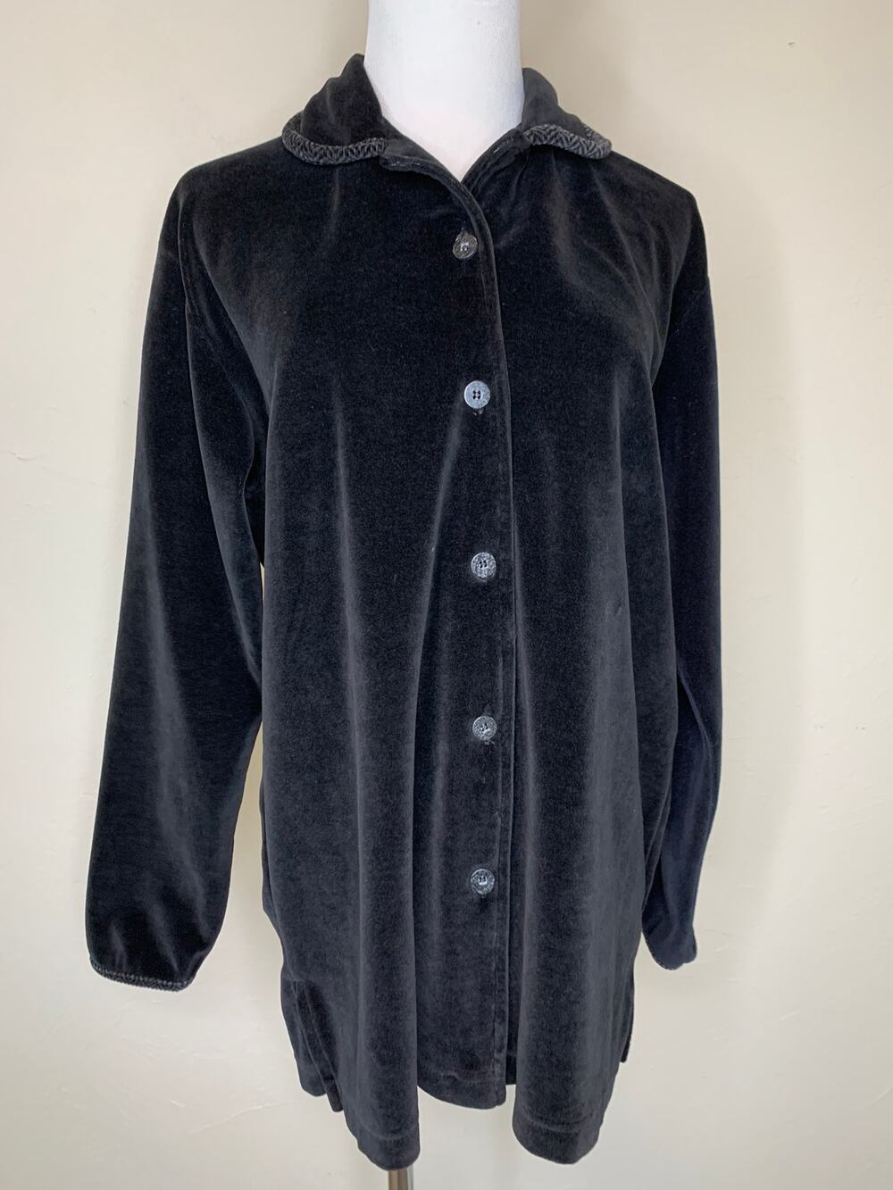Jason Maxwell Black Button Front Velour Jacket Sz Large Petite